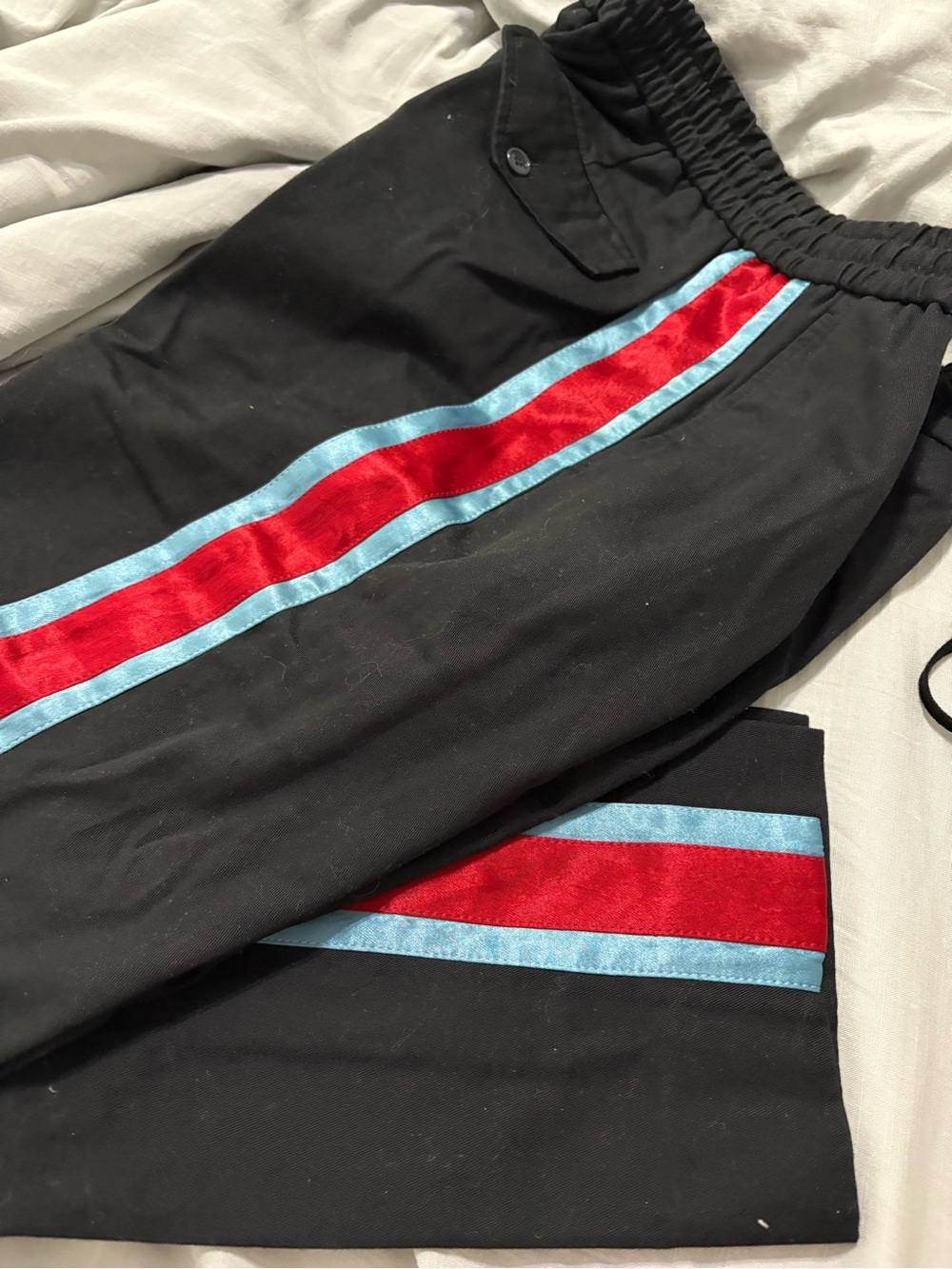 Gucci Women’s Black Pants with Red & Light Blue Stripe